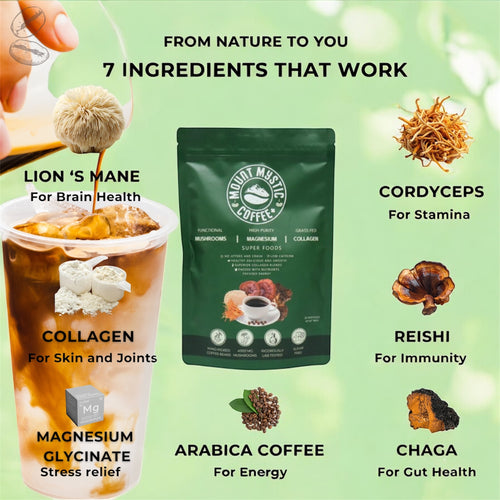 Mount Mystic Adaptogenic Mushroom Coffee – Lion’s Mane, Chaga, Cordyceps & Reishi with Magnesium Glycinate & Collagen – Functional Instant Coffee for Focus, Energy & Daily Wellness – 30 Servings