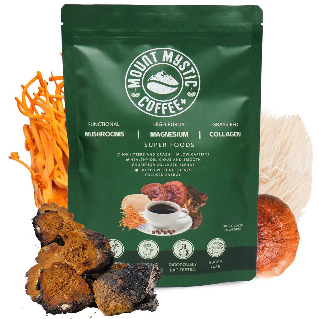 Mount Mystic Adaptogenic Mushroom Coffee – Lion’s Mane, Chaga, Cordyceps & Reishi with Magnesium Glycinate & Collagen – Functional Instant Coffee for Focus, Energy & Daily Wellness – 30 Servings