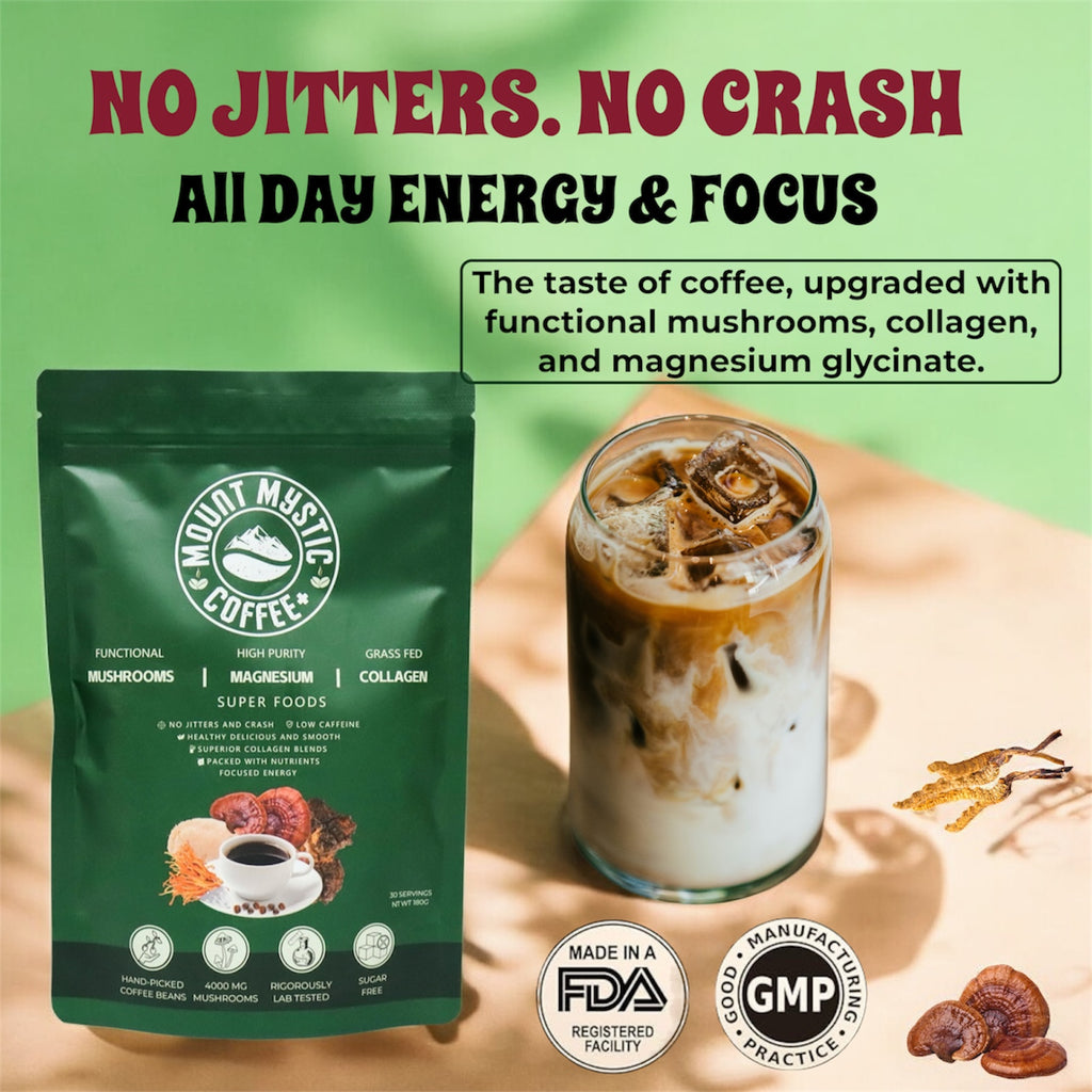 Mount Mystic Adaptogenic Mushroom Coffee – Lion’s Mane, Chaga, Cordyceps & Reishi with Magnesium Glycinate & Collagen – Functional Instant Coffee for Focus, Energy & Daily Wellness – 30 Servings