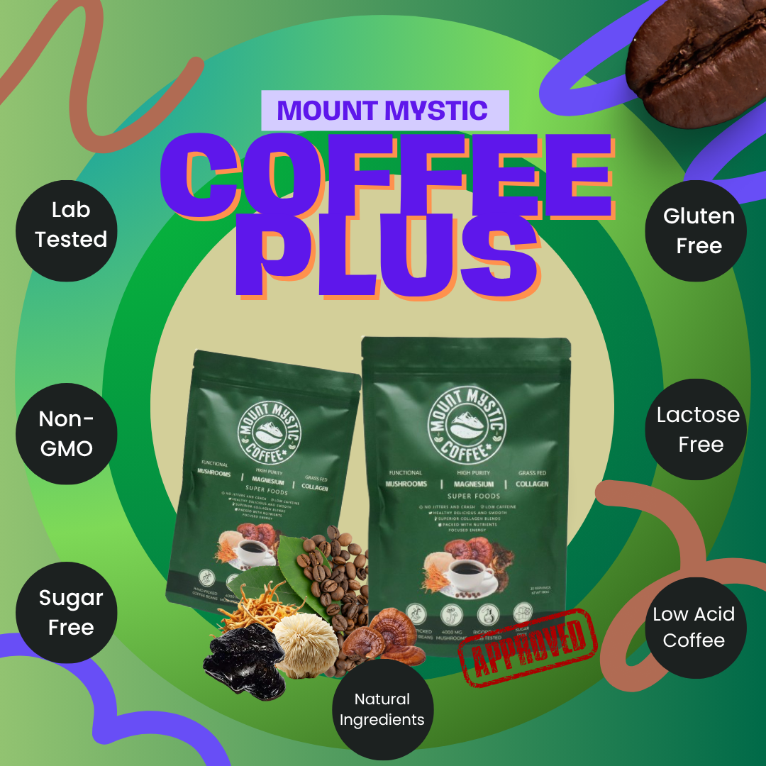 Mount Mystic Adaptogenic Mushroom Coffee – Lion’s Mane, Chaga, Cordyceps & Reishi with Magnesium Glycinate & Collagen – Functional Instant Coffee for Focus, Energy & Daily Wellness – 30 Servings