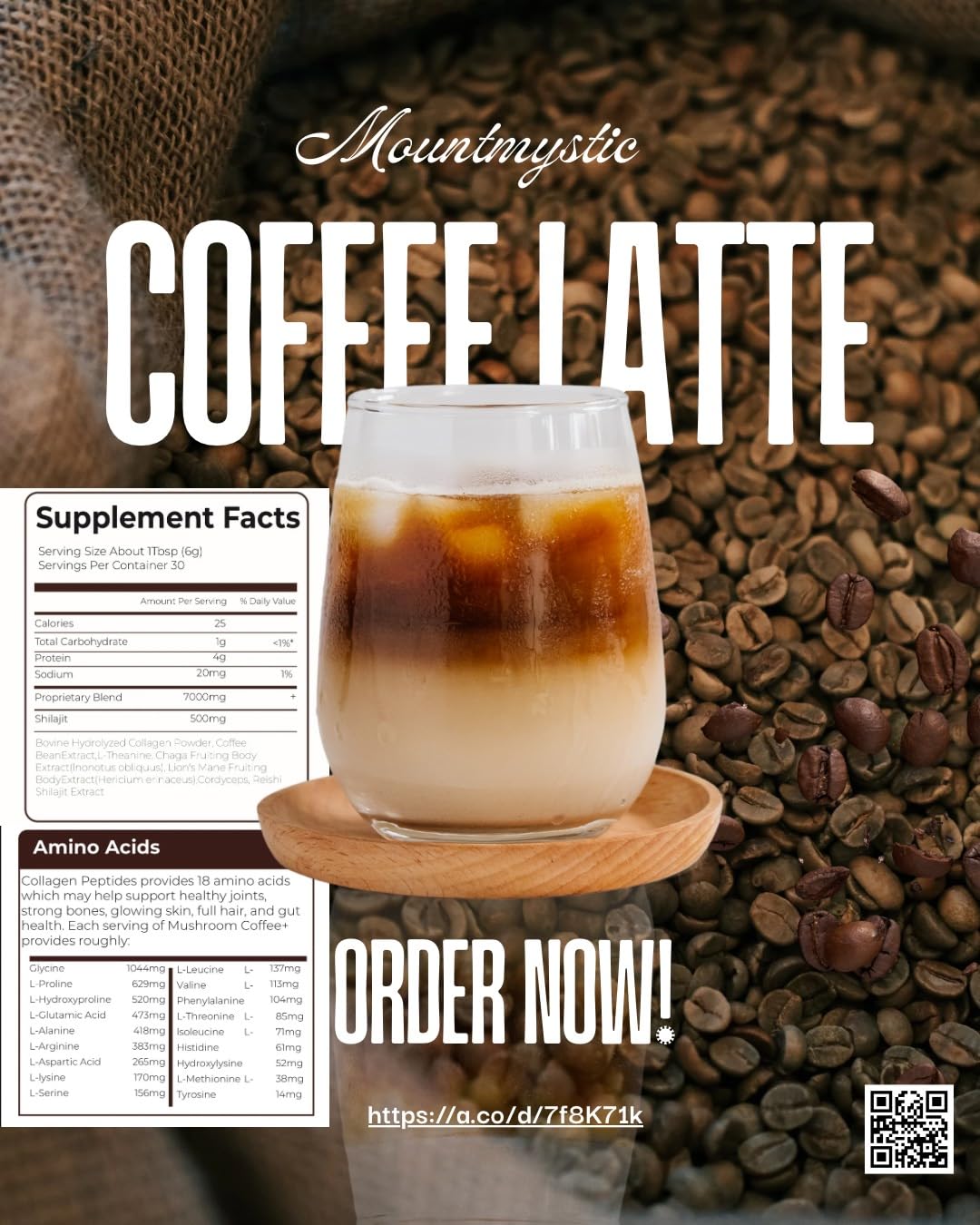 Mount Mystic Functional Mushroom Coffee – Premium Instant Arabica Coffee Blend with Lion’s Mane, Reishi, Chaga & Cordyceps for Focus, Energy & Immunity + Himalayan Shilajit  – 30 Servings